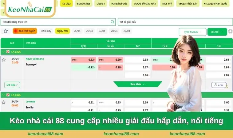 Kèo nhà cái 88 cung cấp nhiều giải đấu hấp dẫn, nổi tiếng